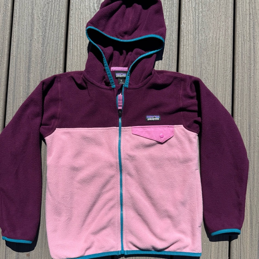 Patagonia Kids Micro D Snap-T Full Zip Fleece Hoodie - Planet Pink Sz XS 5-6
